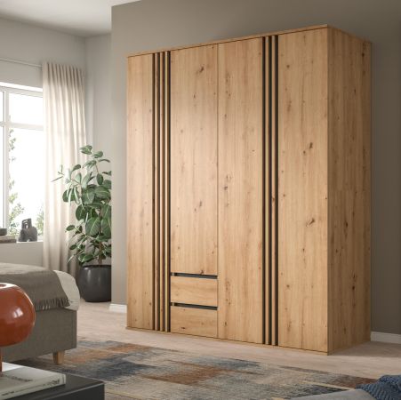 Kleiderschrank Bj�rke in Artisan Eiche und grau Dreht�renschrank 4-t�rig 160 x 192 cm