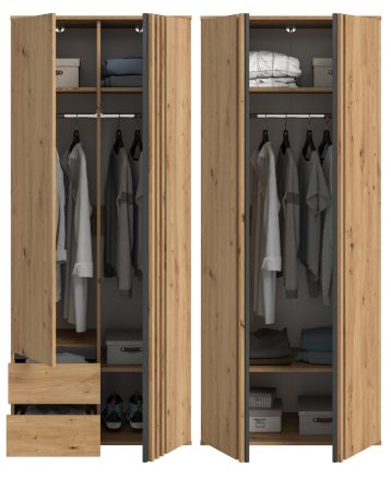 Kleiderschrank Bj�rke in Artisan Eiche und grau Dreht�renschrank 4-t�rig 160 x 192 cm