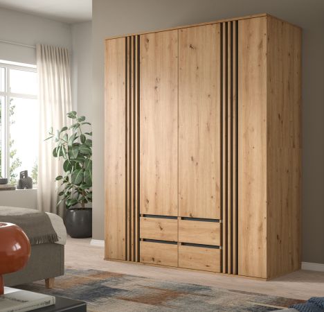 Kleiderschrank Bj�rke in Artisan Eiche und grau Dreht�renschrank 4-t�rig 160 x 192 cm