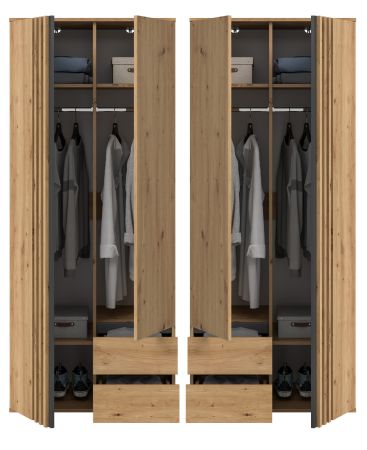 Kleiderschrank Bj�rke in Artisan Eiche und grau Dreht�renschrank 4-t�rig 160 x 192 cm