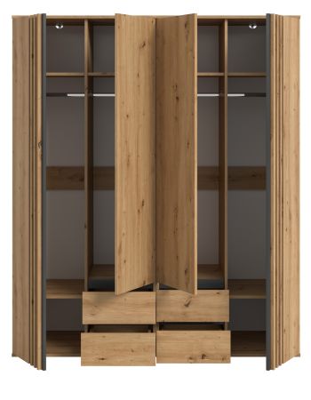 Kleiderschrank Bj�rke in Artisan Eiche und grau Dreht�renschrank 4-t�rig 160 x 192 cm