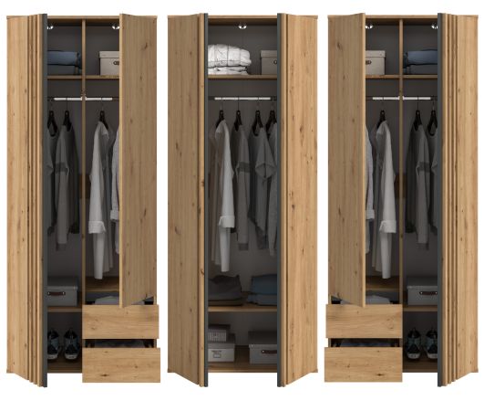 Kleiderschrank Bj�rke in Artisan Eiche und grau Dreht�renschrank 6-t�rig 240 x 192 cm
