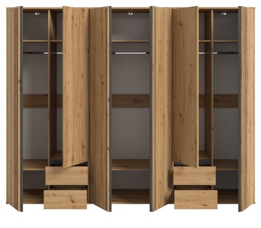 Kleiderschrank Bj�rke in Artisan Eiche und grau Dreht�renschrank 6-t�rig 240 x 192 cm