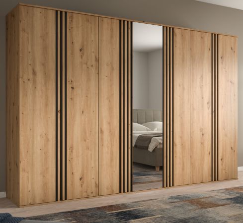 Kleiderschrank Bj�rke in Artisan Eiche und grau Dreht�renschrank mit Spiegel 280 x 192 cm