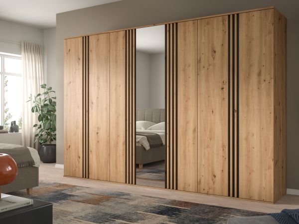 Kleiderschrank Bj�rke in Artisan Eiche und grau Dreht�renschrank mit Spiegel 280 x 192 cm