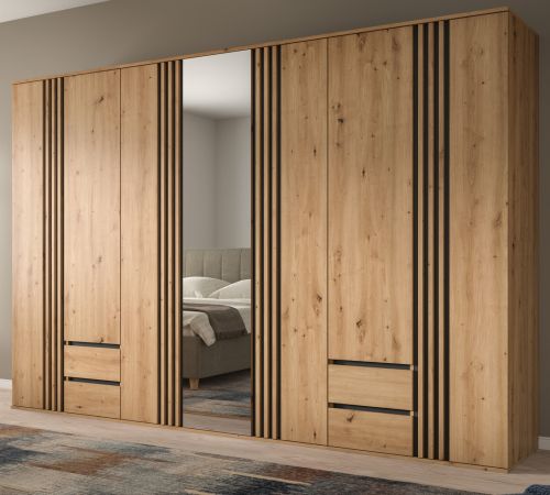 Kleiderschrank Bj�rke in Artisan Eiche und grau Dreht�renschrank mit Spiegel 280 x 192 cm