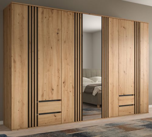 Kleiderschrank Bj�rke in Artisan Eiche und grau Dreht�renschrank mit Spiegel 280 x 192 cm