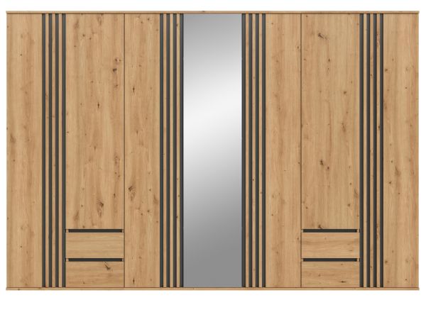 Kleiderschrank Bj�rke in Artisan Eiche und grau Dreht�renschrank mit Spiegel 280 x 192 cm