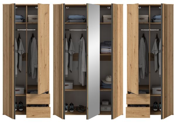 Kleiderschrank Bj�rke in Artisan Eiche und grau Dreht�renschrank mit Spiegel 280 x 192 cm