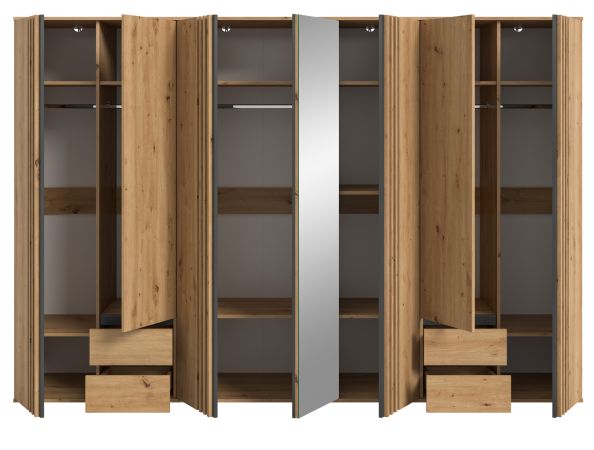 Kleiderschrank Bj�rke in Artisan Eiche und grau Dreht�renschrank mit Spiegel 280 x 192 cm