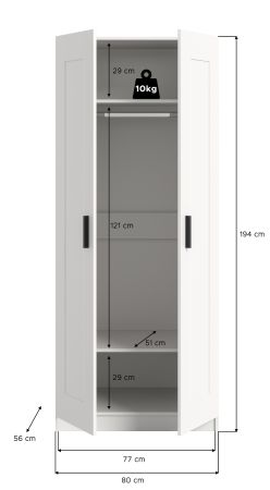 Kleiderschrank Jondal in wei� Dreht�renschrank 2-t�rig skandinavisch 80 x 194 cm