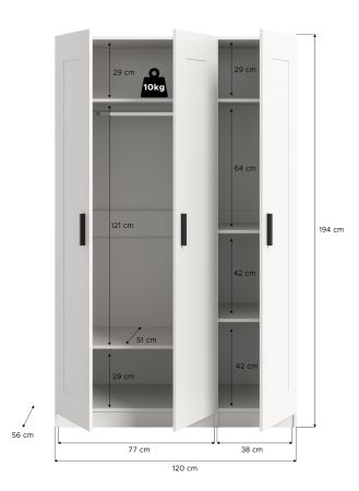 Kleiderschrank Jondal in wei� Dreht�renschrank 3-t�rig skandinavisch 120 x 194 cm
