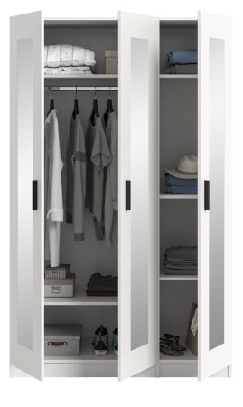 Kleiderschrank Jondal in wei� Dreht�renschrank mit Spiegel 3-t�rig skandinavisch 120 x 194 cm