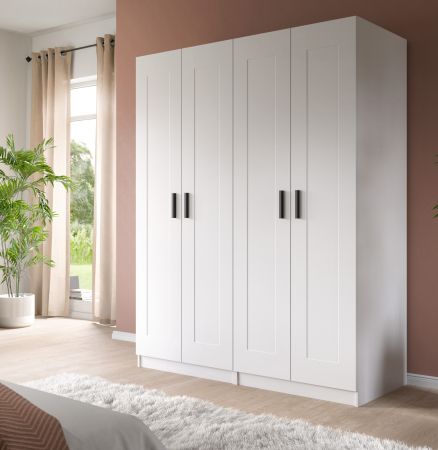 Kleiderschrank Jondal in wei� Dreht�renschrank 4-t�rig skandinavisch 160 x 194 cm