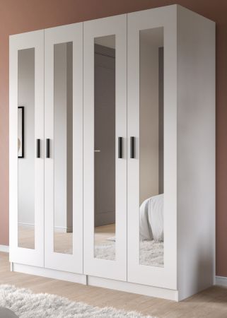 Kleiderschrank Jondal in wei� Dreht�renschrank mit Spiegel 4-t�rig skandinavisch 160 x 194 cm