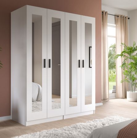 Kleiderschrank Jondal in wei� Dreht�renschrank mit Spiegel 4-t�rig skandinavisch 160 x 194 cm
