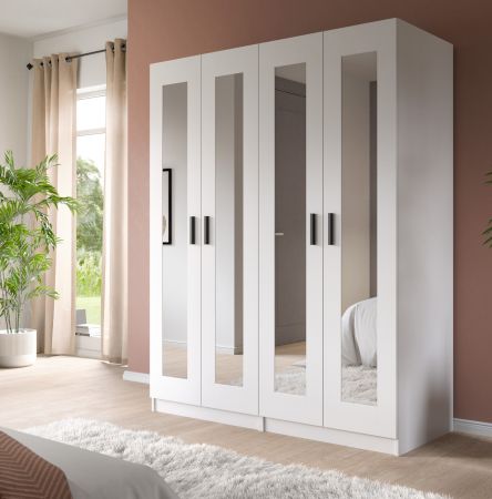 Kleiderschrank Jondal in wei� Dreht�renschrank mit Spiegel 4-t�rig skandinavisch 160 x 194 cm