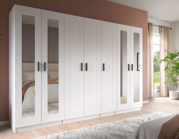 Kleiderschrank Jondal in wei� Dreht�renschrank mit Spiegel 4-t�rig skandinavisch 160 x 194 cm