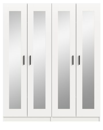 Kleiderschrank Jondal in wei� Dreht�renschrank mit Spiegel 4-t�rig skandinavisch 160 x 194 cm