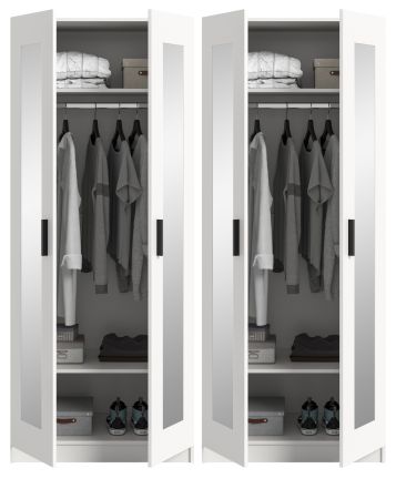 Kleiderschrank Jondal in wei� Dreht�renschrank mit Spiegel 4-t�rig skandinavisch 160 x 194 cm