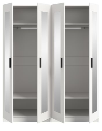 Kleiderschrank Jondal in wei� Dreht�renschrank mit Spiegel 4-t�rig skandinavisch 160 x 194 cm