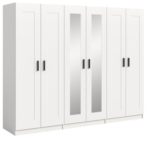 Kleiderschrank Jondal in wei� Dreht�renschrank mit Spiegel 6-t�rig skandinavisch 240 x 194 cm