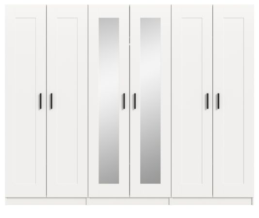 Kleiderschrank Jondal in wei� Dreht�renschrank mit Spiegel 6-t�rig skandinavisch 240 x 194 cm