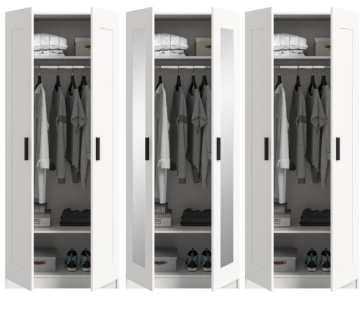 Kleiderschrank Jondal in wei� Dreht�renschrank mit Spiegel 6-t�rig skandinavisch 240 x 194 cm