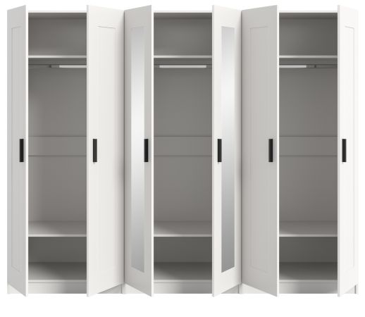 Kleiderschrank Jondal in wei� Dreht�renschrank mit Spiegel 6-t�rig skandinavisch 240 x 194 cm