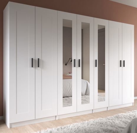 Kleiderschrank Jondal in wei� Dreht�renschrank mit Spiegel 7-t�rig skandinavisch 280 x 194 cm