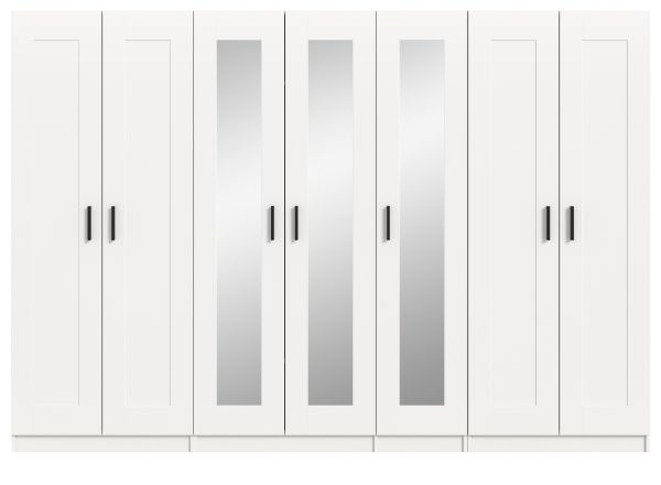 Kleiderschrank Jondal in wei� Dreht�renschrank mit Spiegel 7-t�rig skandinavisch 280 x 194 cm