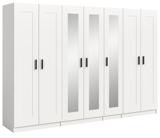 Kleiderschrank Jondal in wei� Dreht�renschrank mit Spiegel 7-t�rig skandinavisch 280 x 194 cm