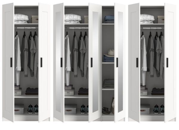 Kleiderschrank Jondal in wei� Dreht�renschrank mit Spiegel 7-t�rig skandinavisch 280 x 194 cm