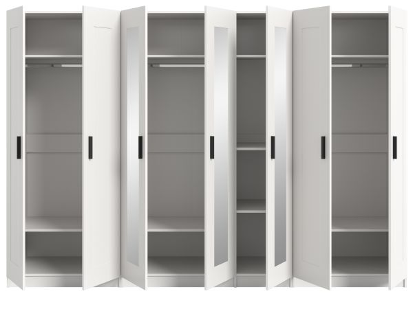 Kleiderschrank Jondal in wei� Dreht�renschrank mit Spiegel 7-t�rig skandinavisch 280 x 194 cm