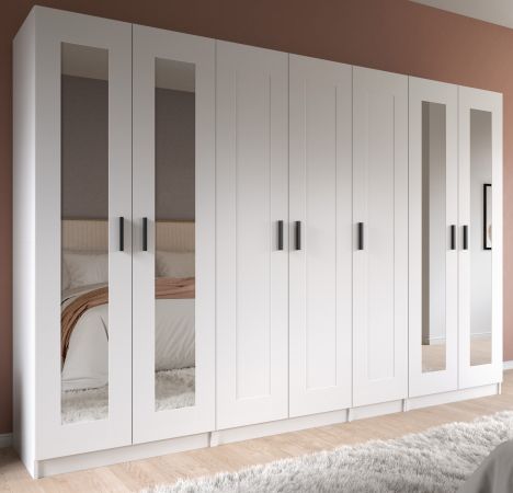 Kleiderschrank Jondal in wei� Dreht�renschrank mit Spiegel 7-t�rig skandinavisch 280 x 194 cm