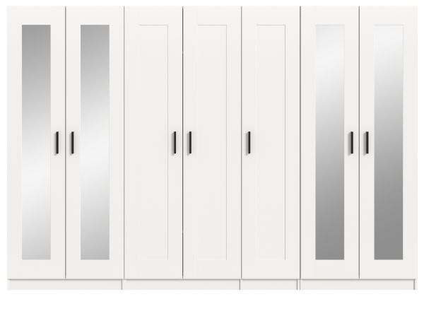 Kleiderschrank Jondal in wei� Dreht�renschrank mit Spiegel 7-t�rig skandinavisch 280 x 194 cm