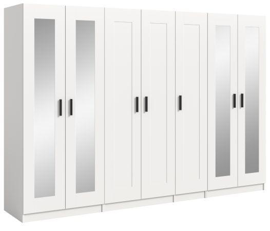 Kleiderschrank Jondal in wei� Dreht�renschrank mit Spiegel 7-t�rig skandinavisch 280 x 194 cm