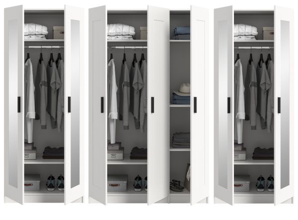 Kleiderschrank Jondal in wei� Dreht�renschrank mit Spiegel 7-t�rig skandinavisch 280 x 194 cm