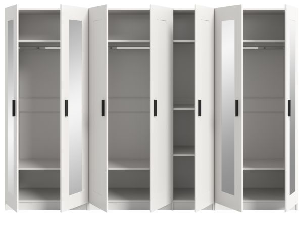 Kleiderschrank Jondal in wei� Dreht�renschrank mit Spiegel 7-t�rig skandinavisch 280 x 194 cm