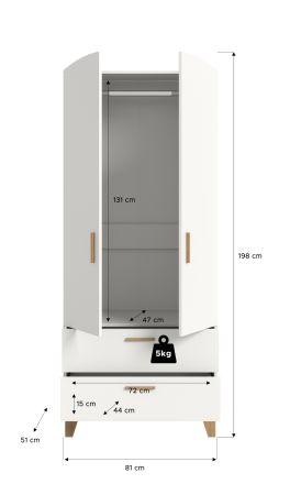Kleiderschrank Aurora in wei� und Artisan Eiche Dreht�renschrank skandinavisch 81 x 198 cm