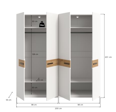 Kleiderschrank Palina in wei� und Artisan Eiche Dreht�renschrank 200 x 201 cm