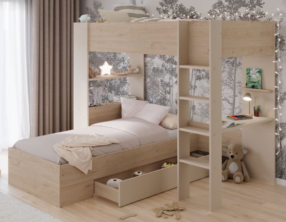 Parisot Etagenbett Oasis in Jackson Eiche und Kaschmir Kinder und Jugendzimmer Hochbett Liegefl�che 2x 90 x 200 cm