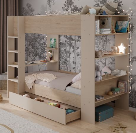 Parisot Etagenbett Oasis in Jackson Eiche und Kaschmir Kinder und Jugendzimmer Hochbett Liegefl�che 2x 90 x 200 cm