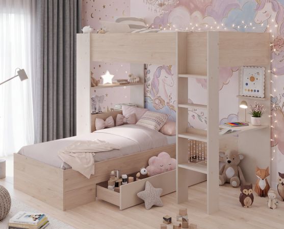 Parisot Etagenbett Oasis in Jackson Eiche und Kaschmir Kinder und Jugendzimmer Hochbett Liegefl�che 2x 90 x 200 cm