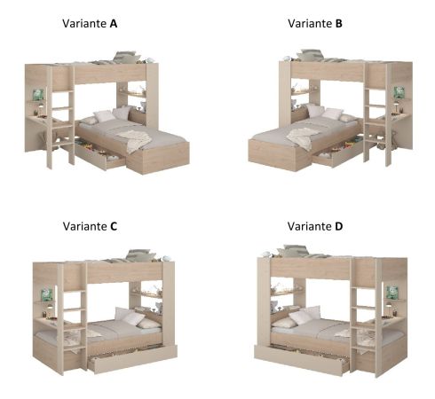Parisot Etagenbett Oasis in Jackson Eiche und Kaschmir Kinder und Jugendzimmer Hochbett Liegefl�che 2x 90 x 200 cm