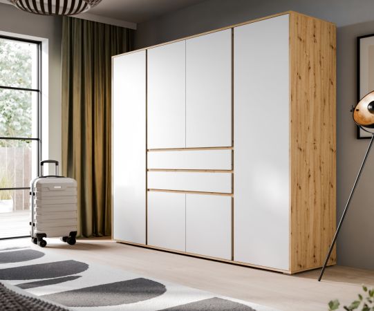 Kleiderschrank Forssa in wei� und Artisan Eiche Dreht�renschrank 197 x 194 cm