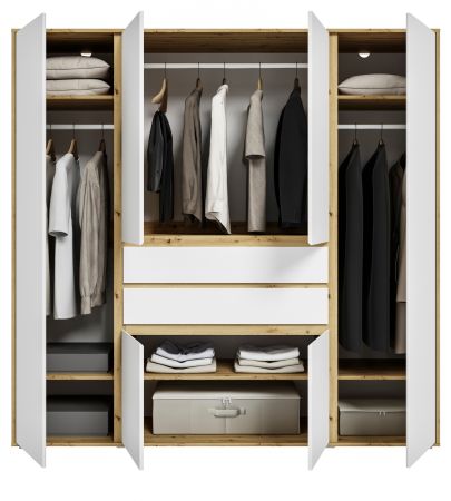 Kleiderschrank Forssa in wei� und Artisan Eiche Dreht�renschrank 197 x 194 cm