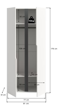 Kleiderschrank Orla in wei� und grau Dreht�renschrank 2-t�rig 81 x 176 cm
