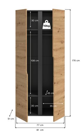 Kleiderschrank Orla in Artisan Eiche und grau Dreht�renschrank 2-t�rig 81 x 176 cm
