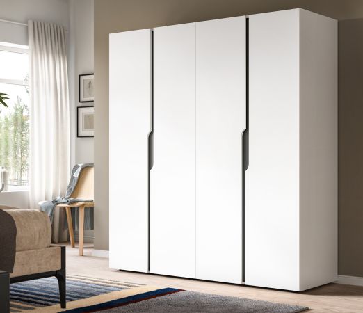 Kleiderschrank Orla in wei� und grau Dreht�renschrank 4-t�rig 162 x 176 cm